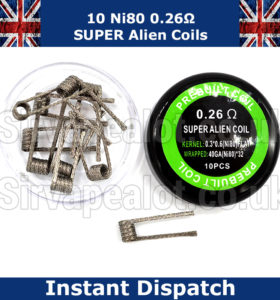 Ni80 Super Alien 0.26 Ohm (0.3*0.6 Flat Ni80) Wrap (Braided 40gx40) Premade coils x 10